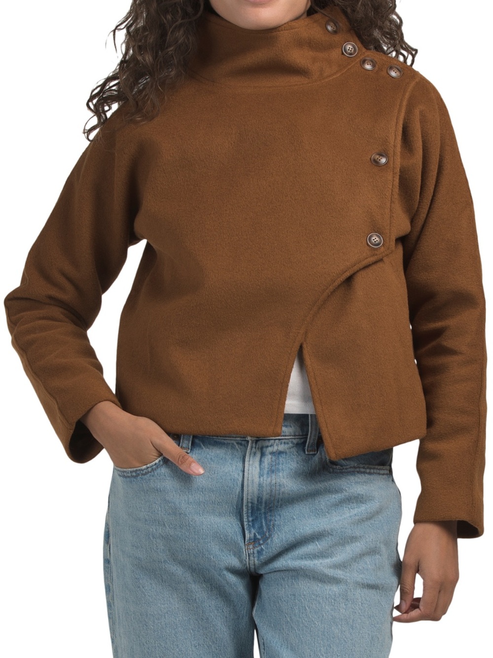 WDNY Women's Asymmetrical Button Faux Wool Jacket